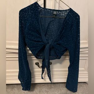 Elegant Navy Blue Tie-Front Top